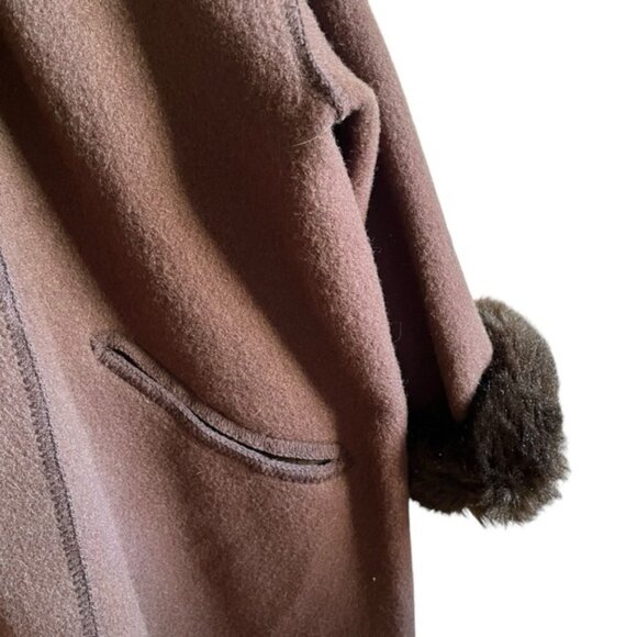 Linda Lundström Wool Laparka Brown Faux Fur Coat XL Vintage - Picture 5 of 16